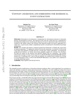 Context awareness and embedding for biomedical event extraction