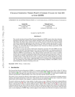 Characterising Third Party Cookie Usage in the EU after GDPR