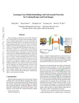Learning Cross-Modal Embeddings with Adversarial Networks for Cooking
  Recipes and Food Images