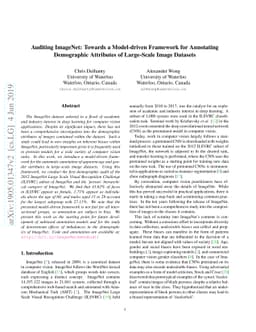 Auditing ImageNet: Towards a Model-driven Framework for Annotating
  Demographic Attributes of Large-Scale Image Datasets