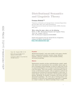 Distributional Semantics and Linguistic Theory