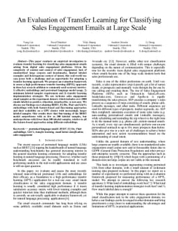 An Evaluation of Transfer Learning for Classifying Sales Engagement
  Emails at Large Scale