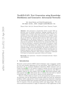 TextKD-GAN: Text Generation using KnowledgeDistillation and Generative
  Adversarial Networks