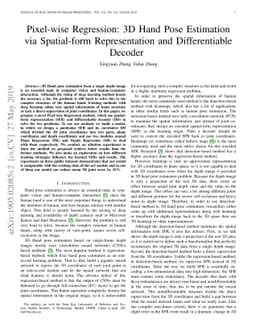 Pixel-wise Regression: 3D Hand Pose Estimation via Spatial-form
  Representation and Differentiable Decoder