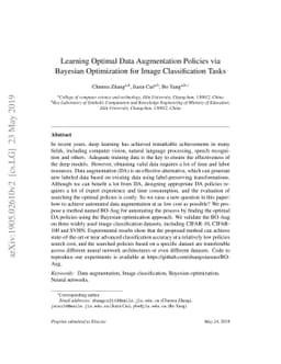Learning Optimal Data Augmentation Policies via Bayesian Optimization
  for Image Classification Tasks