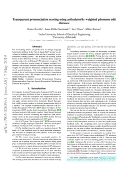 Transparent pronunciation scoring using articulatorily weighted phoneme
  edit distance
