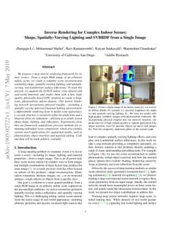 Inverse Rendering for Complex Indoor Scenes: Shape, Spatially-Varying
  Lighting and SVBRDF from a Single Image