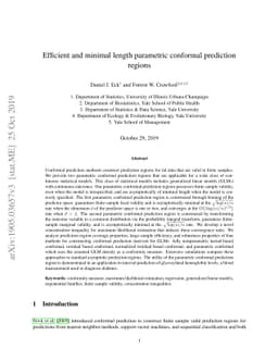 Efficient and minimal length parametric conformal prediction regions