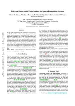 Universal Adversarial Perturbations for Speech Recognition Systems