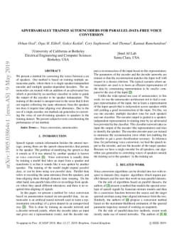 Adversarially Trained Autoencoders for Parallel-Data-Free Voice
  Conversion