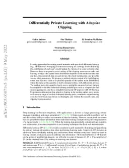 Differentially Private Learning with Adaptive Clipping