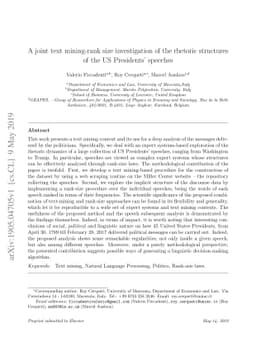 A joint text mining-rank size investigation of the rhetoric structures
  of the US Presidents' speeches
