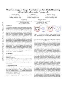One-Shot Image-to-Image Translation via Part-Global Learning with a
  Multi-adversarial Framework
