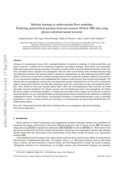 Machine learning in cardiovascular flows modeling: Predicting arterial
  blood pressure from non-invasive 4D flow MRI data using physics-informed
  neural networks