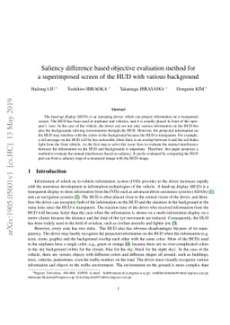 Saliency difference based objective evaluation method for a superimposed
  screen of the HUD with various background
