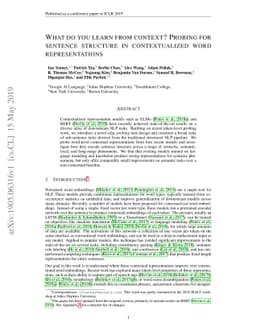 What do you learn from context? Probing for sentence structure in
  contextualized word representations