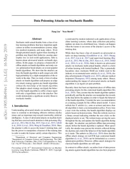 Data Poisoning Attacks on Stochastic Bandits