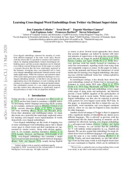 Learning Cross-lingual Embeddings from Twitter via Distant Supervision