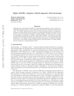 Alpha MAML: Adaptive Model-Agnostic Meta-Learning