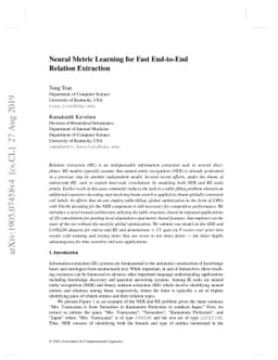 Neural Metric Learning for Fast End-to-End Relation Extraction