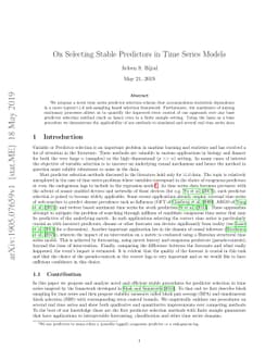 On Selecting Stable Predictors in Time Series Models