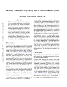 Predicting Model Failure using Saliency Maps in Autonomous Driving
  Systems