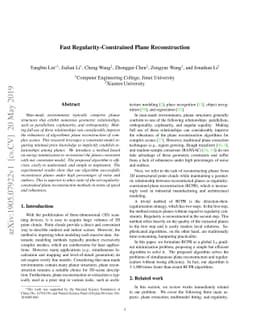 Fast Regularity-Constrained Plane Reconstruction