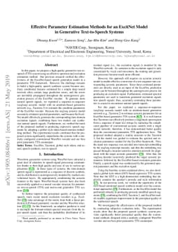 Effective parameter estimation methods for an ExcitNet model in
  generative text-to-speech systems