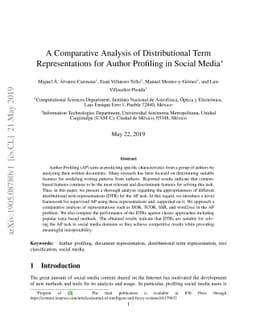 A Comparative Analysis of Distributional Term Representations for Author
  Profiling in Social Media
