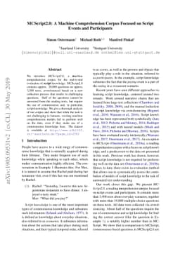 MCScript2.0: A Machine Comprehension Corpus Focused on Script Events and
  Participants