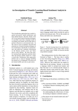 An Investigation of Transfer Learning-Based Sentiment Analysis in
  Japanese
