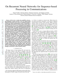 On Recurrent Neural Networks for Sequence-based Processing in
  Communications