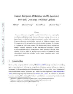 Neural Temporal-Difference and Q-Learning Provably Converge to Global
  Optima