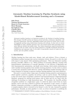 Automatic Machine Learning by Pipeline Synthesis using Model-Based
  Reinforcement Learning and a Grammar