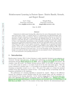 Reinforcement Learning in Feature Space: Matrix Bandit, Kernels, and
  Regret Bound