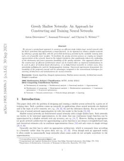 Greedy Shallow Networks: An Approach for Constructing and Training
  Neural Networks