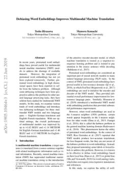 Debiasing Word Embeddings Improves Multimodal Machine Translation
