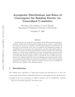 Asymptotic Distributions and Rates of Convergence for Random Forests via
  Generalized U-statistics