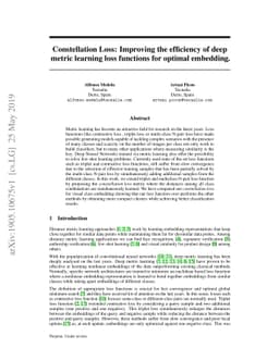 Constellation Loss: Improving the efficiency of deep metric learning
  loss functions for optimal embedding