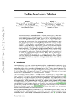 Hashing based Answer Selection
