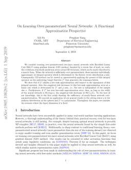 On Learning Over-parameterized Neural Networks: A Functional
  Approximation Perspective