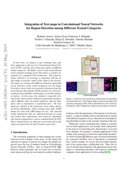 Integration of Text-maps in Convolutional Neural Networks for Region
  Detection among Different Textual Categories