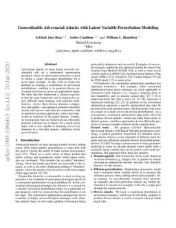 Generalizable Adversarial Attacks with Latent Variable Perturbation
  Modelling