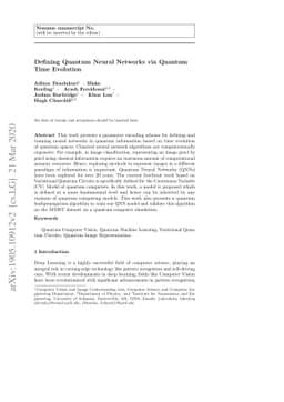 Defining Quantum Neural Networks via Quantum Time Evolution