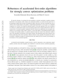 Robustness of accelerated first-order algorithms for strongly convex
  optimization problems