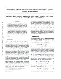 Stochastic Gradient Methods with Layer-wise Adaptive Moments for
  Training of Deep Networks