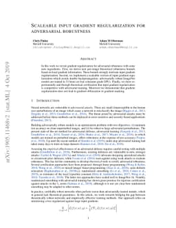 Scaleable input gradient regularization for adversarial robustness