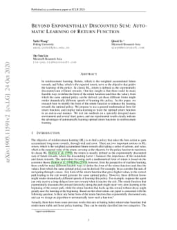 Beyond Exponentially Discounted Sum: Automatic Learning of Return
  Function