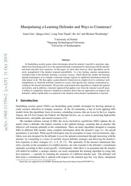 Manipulating a Learning Defender and Ways to Counteract