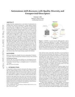 Autonomous skill discovery with Quality-Diversity and Unsupervised
  Descriptors